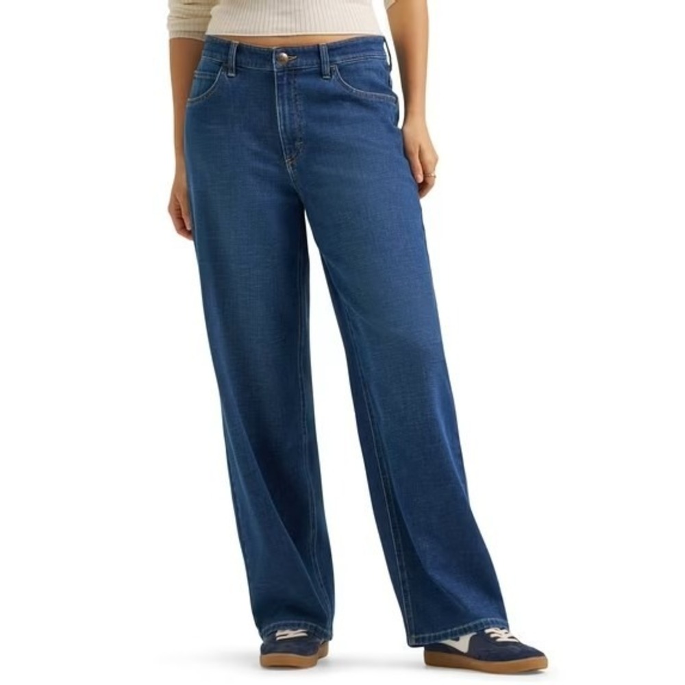 LEE Loose Fit Straight Leg Jeans Sz 4 Solid Matter Navy Blue Denim Mid Rise NWT